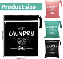 Dailygoods- Reiswaszakken 3 Stuks - Waszak Groot 38 x 48 cm - Vuile Kledingtas - Natte Tas voor Sport - Opvouwbaar met Rits - Handvat voor Gemak — thumbnail 5
