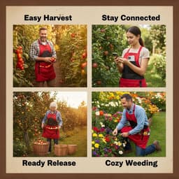 Oogstschort met Zak - Tuinschort Plukschort - Fruit Verzamelen - Grote Snelsluiting Zak - 60 x 50 cm - Rood — thumbnail 3