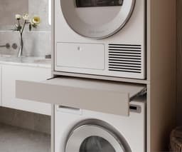 Badkamerkast Hoge Kast - Wasmachinekast Opbergkast - Wassen En Drogen - Uittrekbaar Werkblad - 66 cm Breed - Cashmere — thumbnail 4