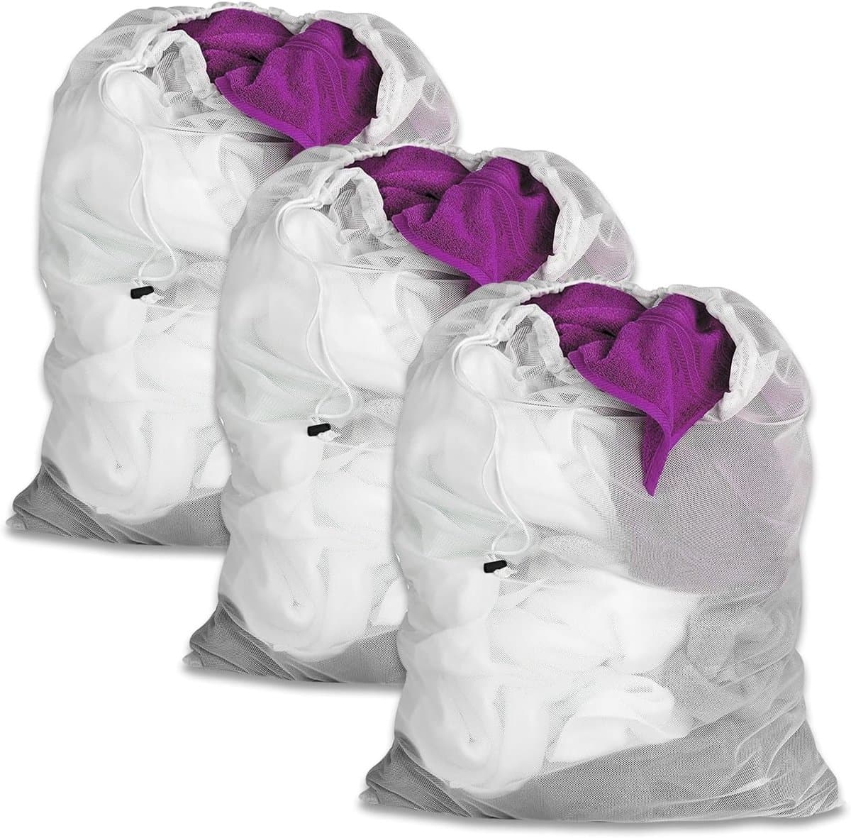 SnelShoppen - Large 3 Pack XXL 60 x 90 cm Wasnet voor Wasmachine met Trekkoord, Waszak voor Kleding, Gordijnen, Jassen, Handdoeken en Tapijten — afbeelding 1