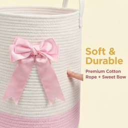 SnelShoppen - Roze Wasmand met Strik, Geweven Touw Speelgoedopbergmand voor Kinderen, Baby Kleding Mand, Kinderkamer en Badkamer Dekens Organizer Deco — thumbnail 5