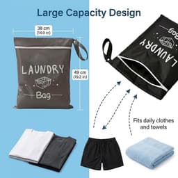 Set van 2 Waterdichte Waszakken voor Vuile Kleding, Vouwbare Nat Zak voor Gym, Zwemmen en Kamperen, Geurvrije Ontwerp — thumbnail 4