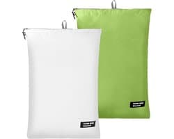 Grote Waszakken met Rits en Handvat - Waterdichte Opbergzak voor Schoon en Vuil, Ideaal voor Vakantie, Kamperen en Sportactiviteiten (Wit & Groen, XL)