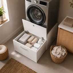 The White Stone Verhoogde Wasmachinekast met Lade Voorgemonteerd | Universele Verhoogde Wasmachine Onderkast | Onderstel voor Wasmachine en Droger | Stabiele Antivibratie Basis Wit — thumbnail 4