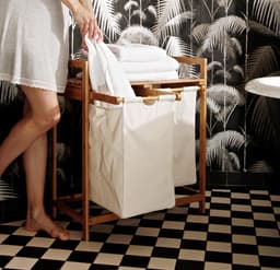 Lumaland Wasmand van bamboe - met 2 uitschuifbare waszakken - 60 L - Wit — thumbnail 3