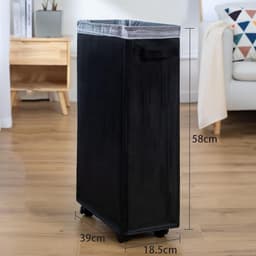Opvouwbare Slimme Rolling Sorteerder en Organizer op Wielen - Hoge Dunne Zwarte Wasmand Mand - Vuile Wasmand Opbergbak voor Thuisgebruik — thumbnail 3