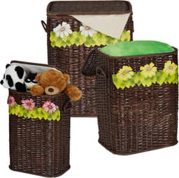 relaxdays wasmand - set van 3 - opbergmand met deksel - rieten mand - gevlochten A — thumbnail 1