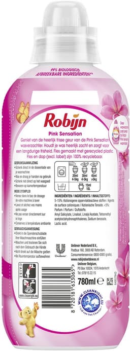Robijn - Wasverzachter - Pink Sensation - 4 flessen - 156 wasbeurten - Voordeelverpakking — thumbnail 3