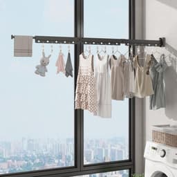 Drievoudig opvouwbaar kledingrek met verlengde arm, aan de muur bevestigd droogrek voor het drogen van kleding aan de lucht, opvouwbaar en intrekbaar kledingrek voor wasgoed, balkon, slaapkamer - Wit — thumbnail 5