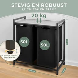 Blumtal Wasmand met 2 vakken - Wasmand met betonlook plank - Metalen frame - Wasmand met poten - Zwart — thumbnail 3
