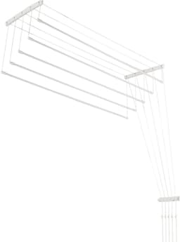 KADAX Plafondwasdroger, wasdroger voor het plafond met 5 stangen, wanddroger met stalen spijlen, plafonddroger, draagvermogen tot 10 kg (wit/130 cm) — thumbnail 1