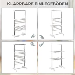 WUVRIE - Mobiele droogtoren - 2 lagen, verstelbare bovenstang 83-136,5 cm en wielen - Zilver — thumbnail 3