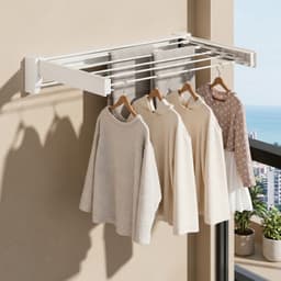 OKWISH Wanddroogrek - Wasrek/Droogrek Hangend – Uitklapbaar Met 90 Graden Vouwfunctie– Voor Wasgoed En Handdoeken – 70 x 37,5 x 10 Cm – Kunststof En Roestvrij Staal – Wit — thumbnail 4