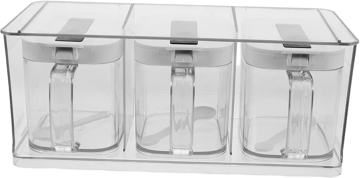 1set Transparante Acryl Kruidcontainers Met Deksel Wandmontage Keukenopslag Voor Zout Olie Specerijen Modern Functioneel Keukenaccessoire — afbeelding 1