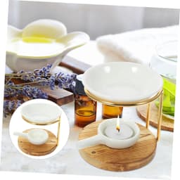 1set Tealight Wax Warmer Met Basis Ijzeren Frame Ceramische Aromatherapie Verwarmer Voor Scented Wax Geschikt Voor Woonkamer Slaapkamer Kantoor — thumbnail 3