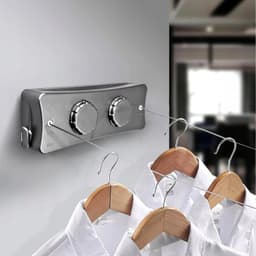 Uittrekbare Waslijn Dubbel - Wand Waslijn 5,1 Meter - Intrekbare Kledinglijn - Ruimtebesparende Drooglijn - 304 RVS Waslijn - Met Spanningsregeling - Voor Balkon, Badkamer en Wasruimte — thumbnail 4