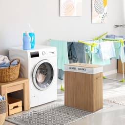 Wasmand 52×32×63 cm houtkleur bamboe, wasmand met deksel, kledingmand, wasgoedmand, voor praktische kledingopslag, stevig en duurzaam, eenvoudig design, praktisch en mooi, geschikt voor badkamer, slaapkamer en wasruimte — thumbnail 3