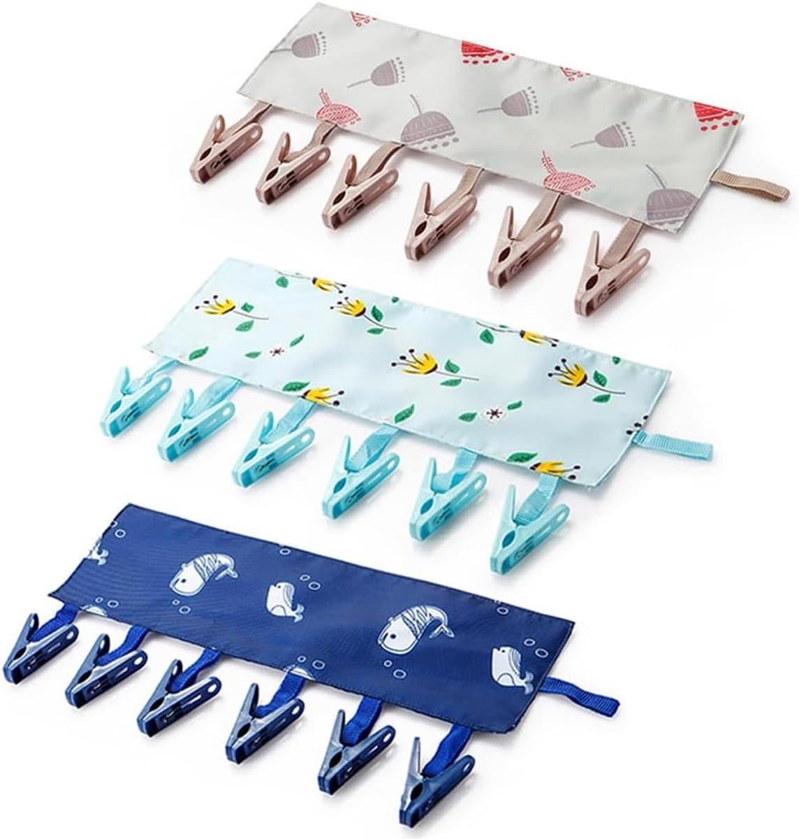 3-pack draagbare opvouwbare waslijn met 18 clips - snel drogende rekken voor reizen/zakelijk/kamperen/badkamer — afbeelding 1