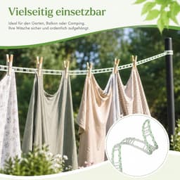 2 stuks waslijn, 16 m, antislip waslijn, camping, verstelbare winddichte waslijn met haken voor tuin, reizen, vakantie, camper of caravan (groenblauw-wit, roze-wit) — thumbnail 4
