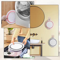 Wasbak, afgeronde wasbak, ruimtebesparende opvouwbare opbergcontainer met gaten om op te hangen, opvouwbare spoelbak voor binnen en buiten (grijs-wit, M) — thumbnail 3
