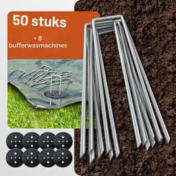 Grondankers 50 stuks + 8 sluitringen, 15 cm lang, 25 mm breed, 3 mm dik, voor tuin, kunstgras en kamperen, gegalvaniseerd staal — thumbnail 5