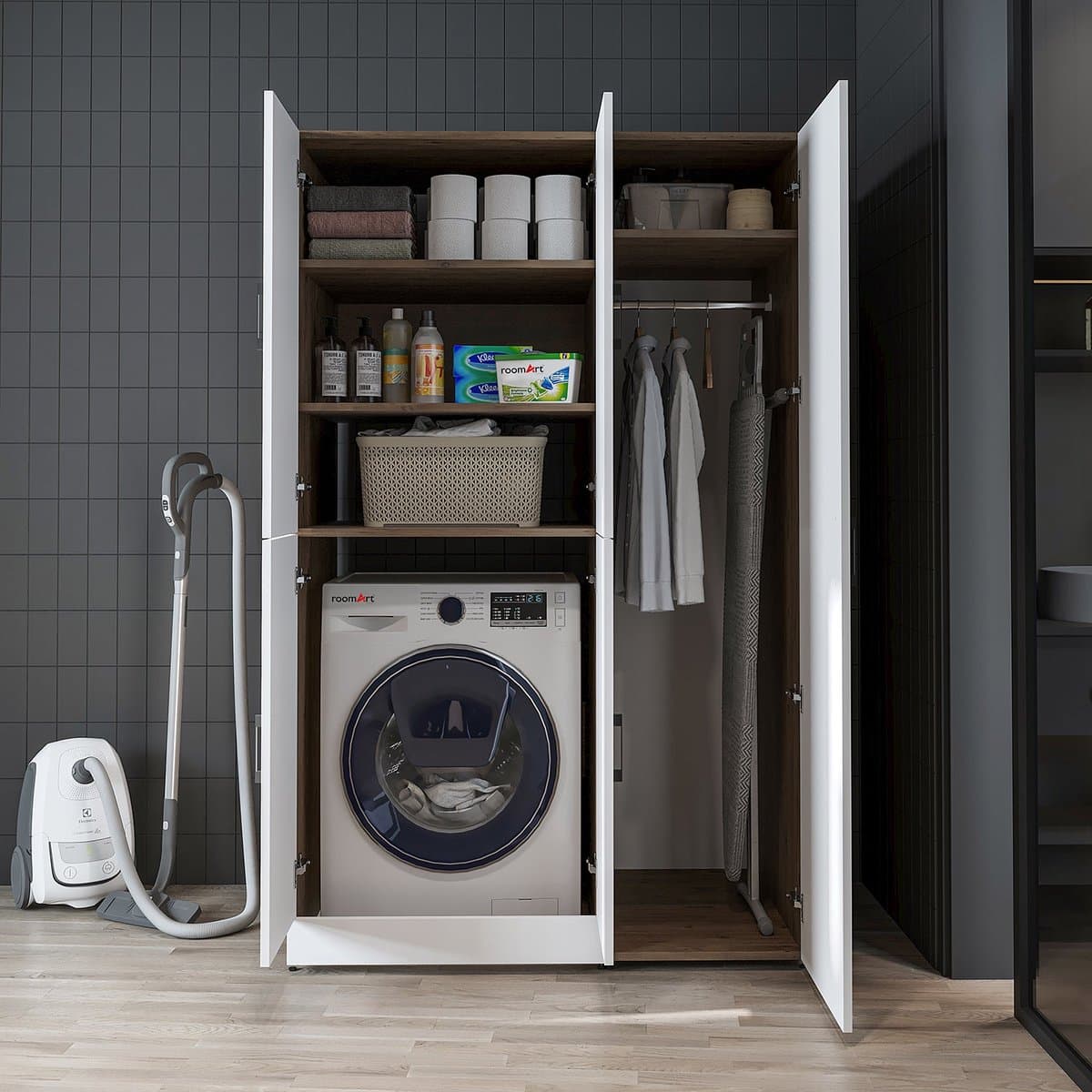 Roomart DORA-II Wasmachine Ombouwkast 115x186 cm - Wit Eiken — afbeelding 1