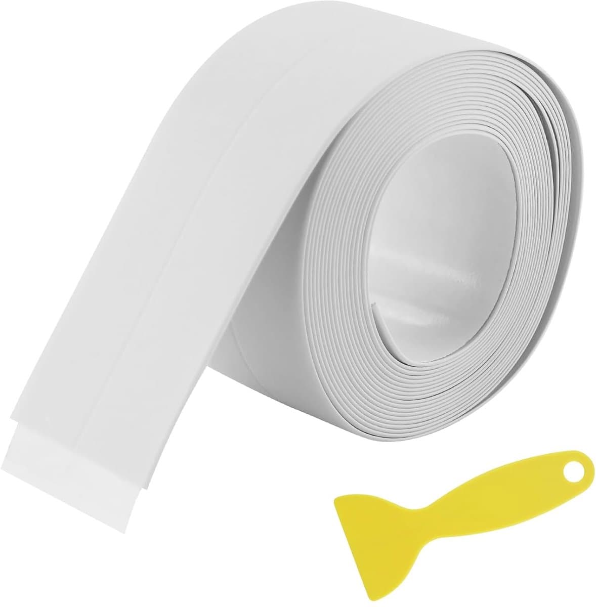 Afdichtingstape, afdichtingstape, afdichtingstape met 1 stuk gele schraper, voor keuken, badkamer, toilet, wandplafond (3.8cm x 3.2m) — afbeelding 1
