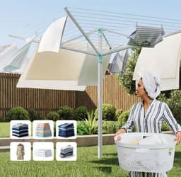 Signature Home Droogmolen - in hoogte verstelbaar - 50 m waslijn voor 5 wasmachineladingen - buitentuin met grondhoes - wasknijpers - zilvergroen — thumbnail 2