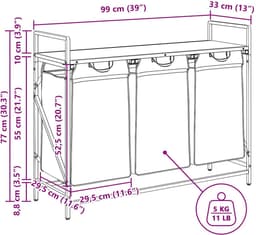 vidaXL - Wasmand - 3 - vakken - met - plank - sonoma - eikenkleurig — thumbnail 2