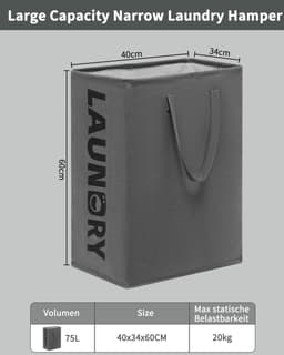 2 stuks opvouwbare wasmanden, wasmand 75 liter, smalle wasmand, klein, opbergmand, wasmanden, wasmand voor badkamer, woonkamer, 60 x 40 x 34 cm — thumbnail 4