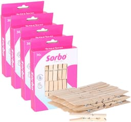 Sorbo wasknijpers hout - 144x stuks - knijpers / wasspelden - wasgoed ophangen — thumbnail 1