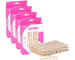 Sorbo wasknijpers hout - 144x stuks - knijpers / wasspelden - wasgoed ophangen