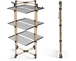 Folding Drying Rack 3 Levels Laundry Rack Large Capacity 25 m Drying Rack with 4 Wheels 2 Side Wings for Indoor and Outdoor Use Black