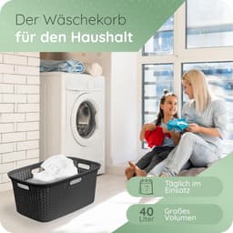 Novaliv Rotan Wasmand met 4 Handgrepen 40L Zwart, Wasboxset Wasemmer Wascontainer voor Badkamer Wasgoed Vuile Was, Wasmanden Organizer Huishoudelijke Accessoires Wasmandverzamelaar — thumbnail 3