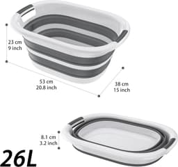 NAIZY Wasmand, opvouwbaar, 26 liter, wasverzamelaar, wasbak van kunststof met 2 handgrepen, draagbaar, inklapbaar, ruimtebesparend, bewaardoos voor kleding, speelgoed en camping — thumbnail 4