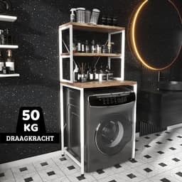AirSleeperz® wasmachine kast - Droger Ombouw Meubel - Walnoot houtkleur met wit metaal - 3 etages - 50x68x155 cm — thumbnail 1