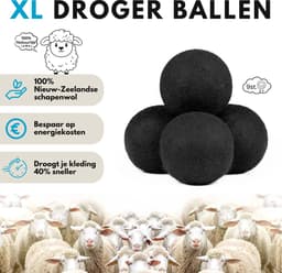 Boncy® Drogerballen - 9 Stuks Droogballen voor Wasdrogers - 100% Nieuw Zeelandse Schapenwol Wasdrogerballen - Energiebesparend & Duurzaam Cadeau - Wasballen voor Wasdroger Droogtrommel - Dryer Balls Wol Droger Ballen - Wasbol Wasbollen - Zwart — thumbnail 2