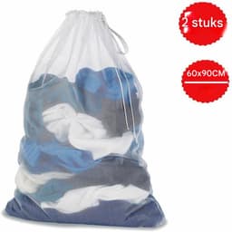 Wasnet voor Wasmachine - Ultra-fijn Mesh Waszak - Beschermende Trekkoordzak - Reisset Waszakken - Voor Bovenkleding, Lingerie, Sokken, Panty's, Baby kleding - Wit - 60x90cm - 2 stuks — thumbnail 5