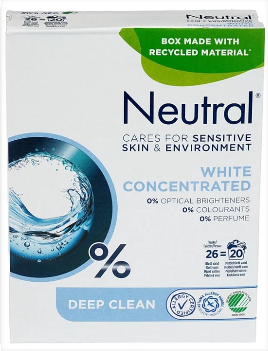 Neutral Waspoeder Wit 20 wasbeurten - parfumvrij - 975 gram — afbeelding 1