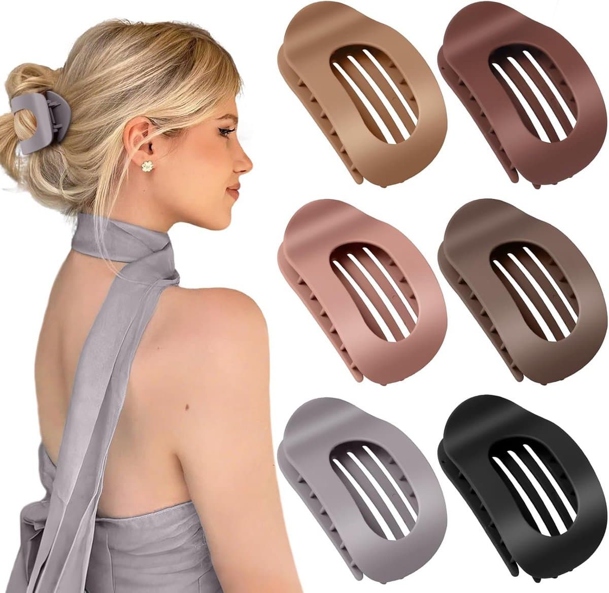 Platte Haarclips voor Vrouwen - 6 Stuks Eendenbekhaarclips - Comfortabele Franse Klauwclip met Sterke Grip — afbeelding 1