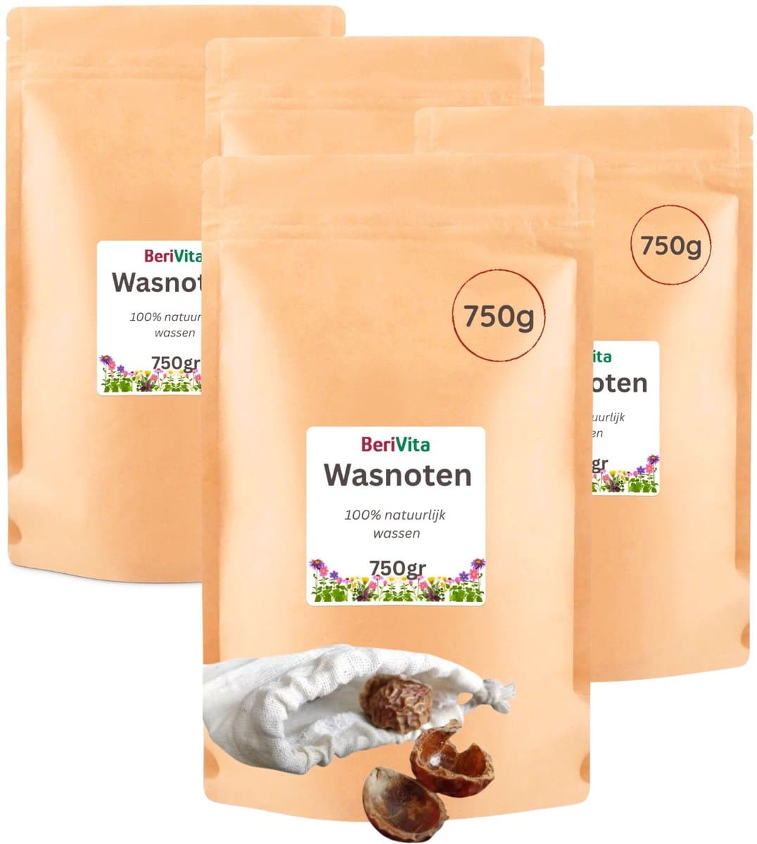 Wasnoten 3kg met 4 Waszakjes - Zeepnoten - Natuurlijk Wassen - 4x750gr — afbeelding 1