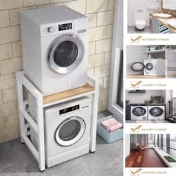 Wasmachine Standaard – Wasmachine Verhoger – Droger Steun – Opbouwmeubel – Stapelrek – Verstelbare Hoogte – Stevig Smeedijzer Met Walnoot Afwerking — thumbnail 5
