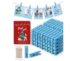 Mini Kleerspeldjes voor Fotoclips - 100 Stuks Houten Wasknijpers in Blauw voor Creatieve Knutselprojecten, Decoratie en Babyshowers
