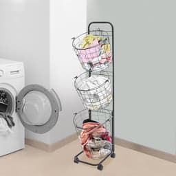 Grote Wasmand op Wielen met 3 Verwijderbare Sorteerbakken - Slimme Waswagen voor Slaapkamer en Badkamer — thumbnail 3