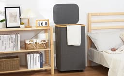 60L wasmand met deksel, wasmanden met handvat en binnenzak, opvouwbare grote wasmand smal, wasmanden, wasmanden voor slaapkamer badkamer (Grijs) — thumbnail 3