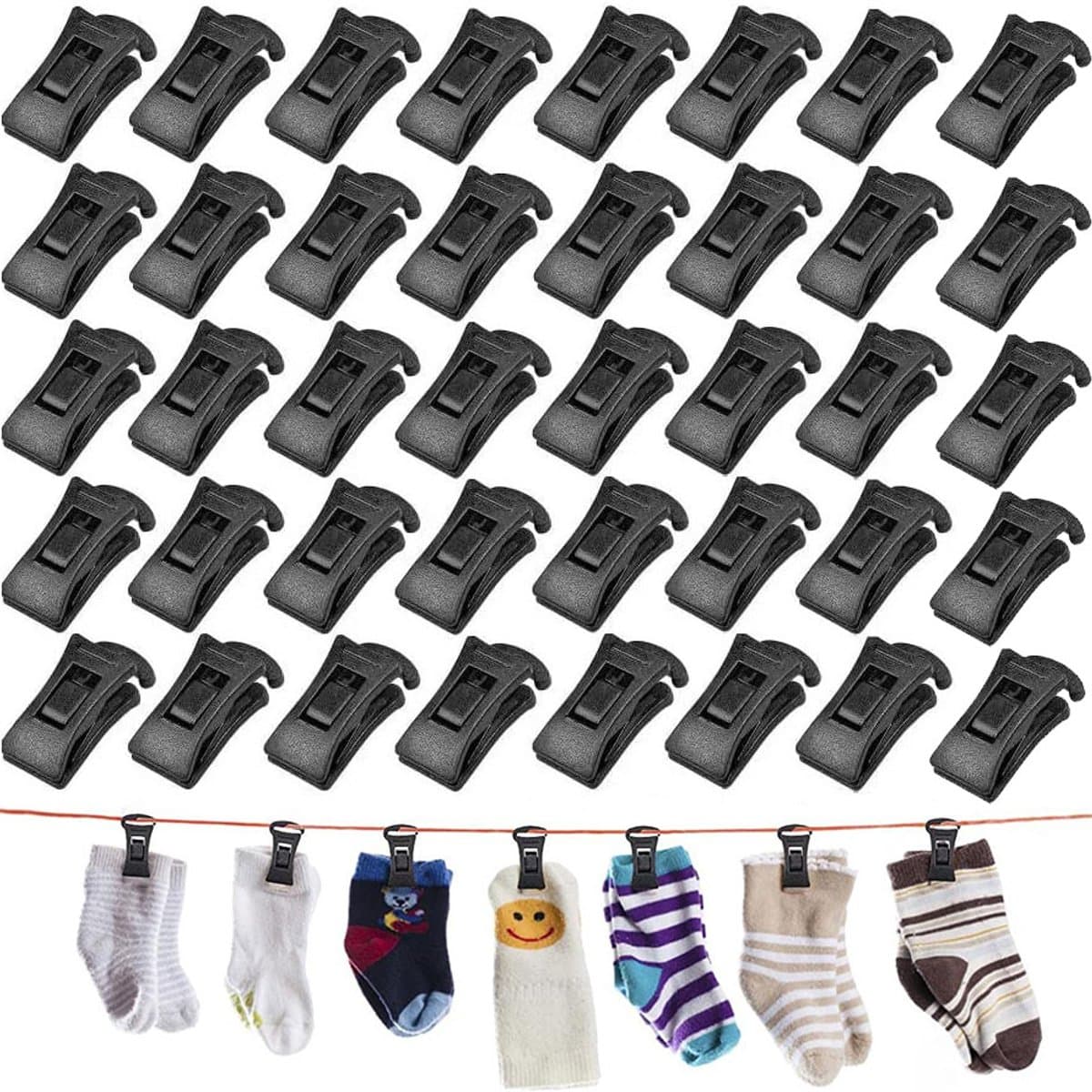 Sokken clips - Sokkenhouders - 40 stuks - 2,8 cm - Antislip Wasknijpers - Waslijnknijpers - Zwart — afbeelding 1