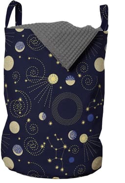 ABAKUHAUS Cosmos waszak, Space Planet-patroon, wasmand met handvaten, trekkoordsluiting voor wasserettes, indigo en lichtgeel — thumbnail 4