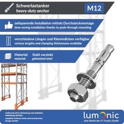 Zwaarlastanker M12 x 110 Verzinkt - Voor Metaalankers, Boutankers en Bliksemschichtankers — thumbnail 2