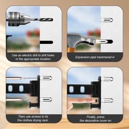 Inklapbare wandkledingstang met 6 gaten, zwart, modern design - 180 graden draaibaar - geschikt voor balkons, badkamers, bijkeuken en slaapkamer — thumbnail 2