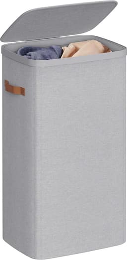 Wasmand, 100 L wasmand, met deksel en handgrepen, verwijderbare voering, eenvoudige montage, 42 x 32 x 75 cm, duifgrijs LCB811GD01 — thumbnail 2